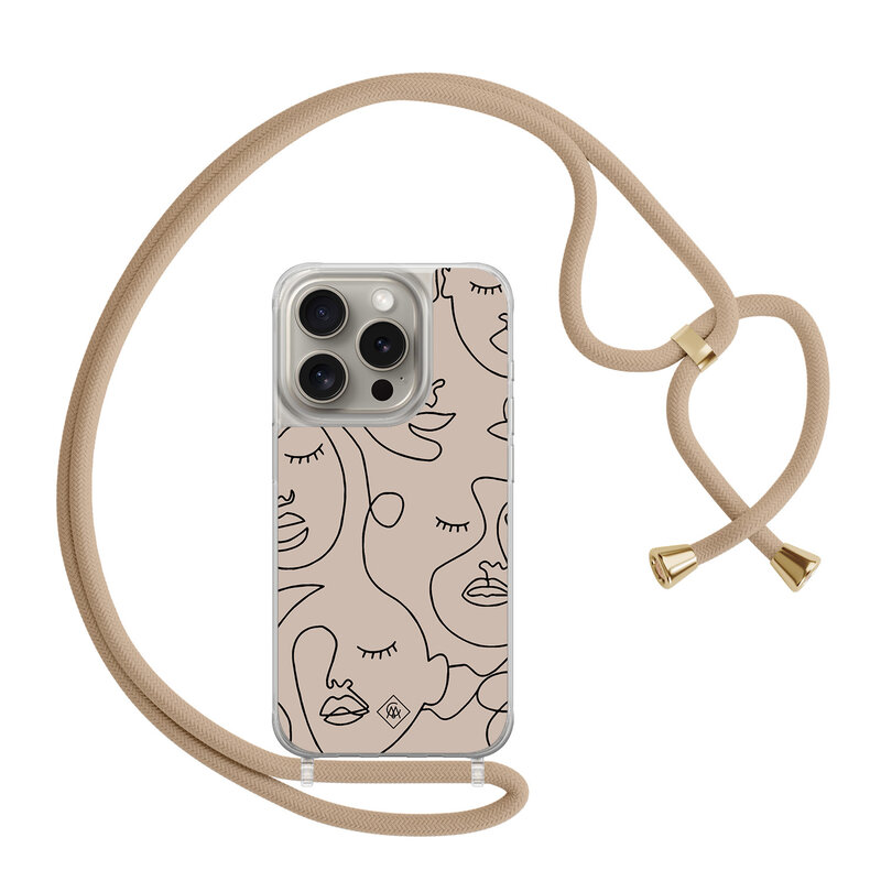 Casimoda iPhone 15 Pro hoesje met beige koord - Abstract faces