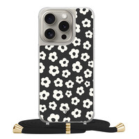 Casimoda iPhone 15 Pro hoesje met zwart koord - Retro bloempjes