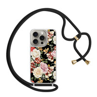 Casimoda iPhone 15 Pro hoesje met zwart koord - Flowerpower