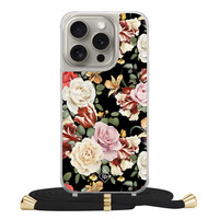 Casimoda iPhone 15 Pro hoesje met zwart koord - Flowerpower