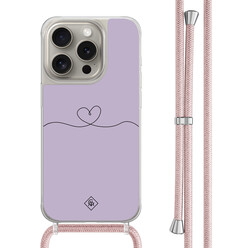 Casimoda iPhone 15 Pro hoesje met rosegoud koord - Hart lila