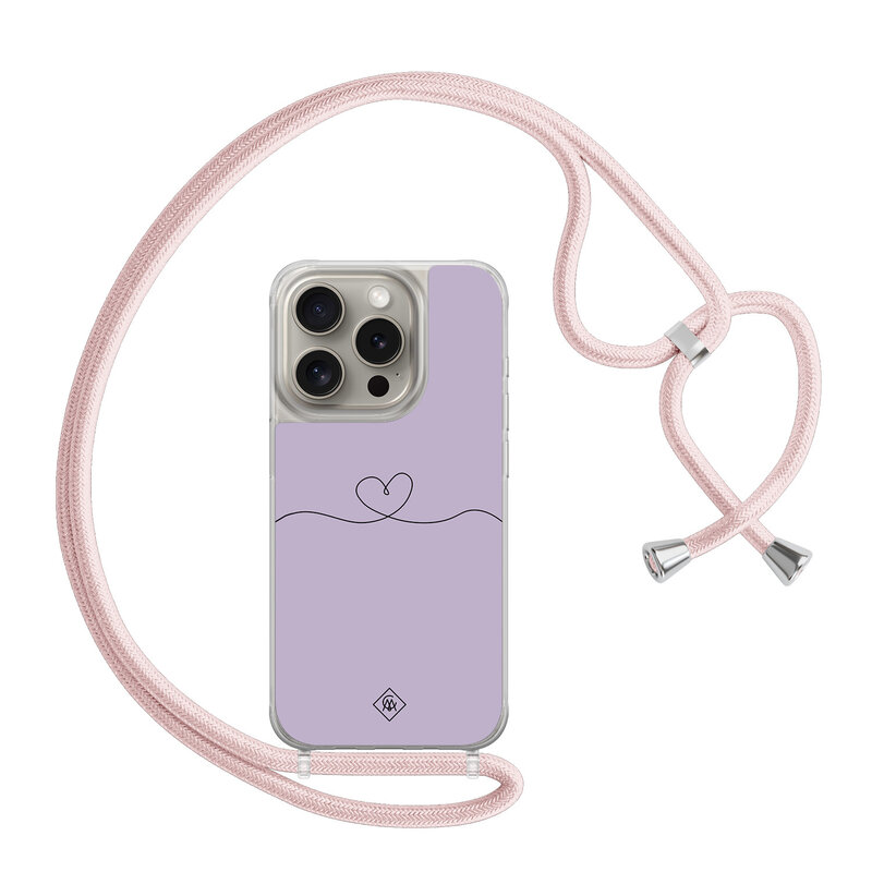 Casimoda iPhone 15 Pro hoesje met rosegoud koord - Hart lila