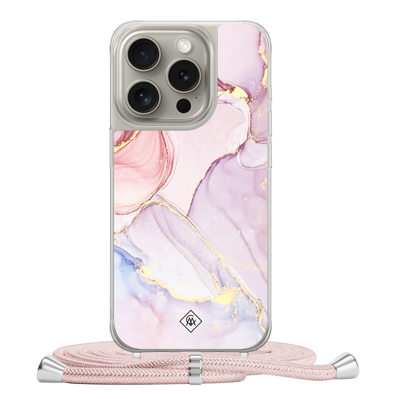 Casimoda iPhone 15 Pro hoesje met rosegoud koord - Purple sky