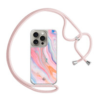Casimoda iPhone 15 Pro hoesje met rosegoud koord - Pink glam