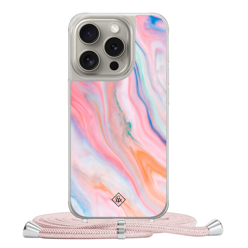 Casimoda iPhone 15 Pro hoesje met rosegoud koord - Pink glam