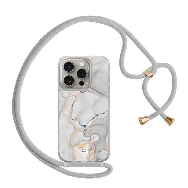 Casimoda iPhone 15 Pro hoesje met grijs koord - Marmer grijs