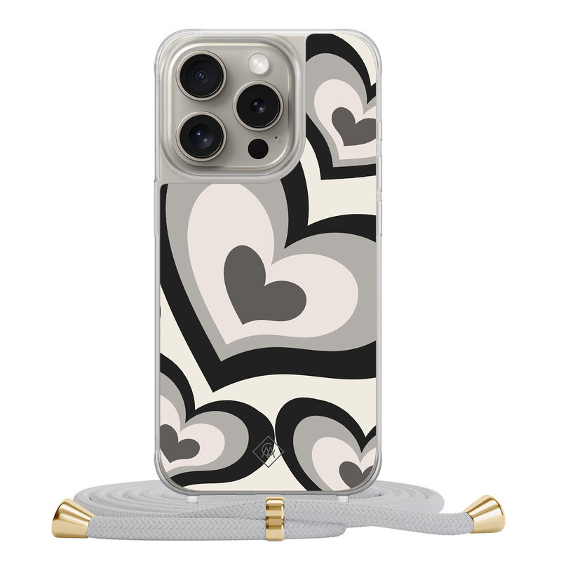 Casimoda iPhone 15 Pro hoesje met grijs koord - Hart swirl zwart
