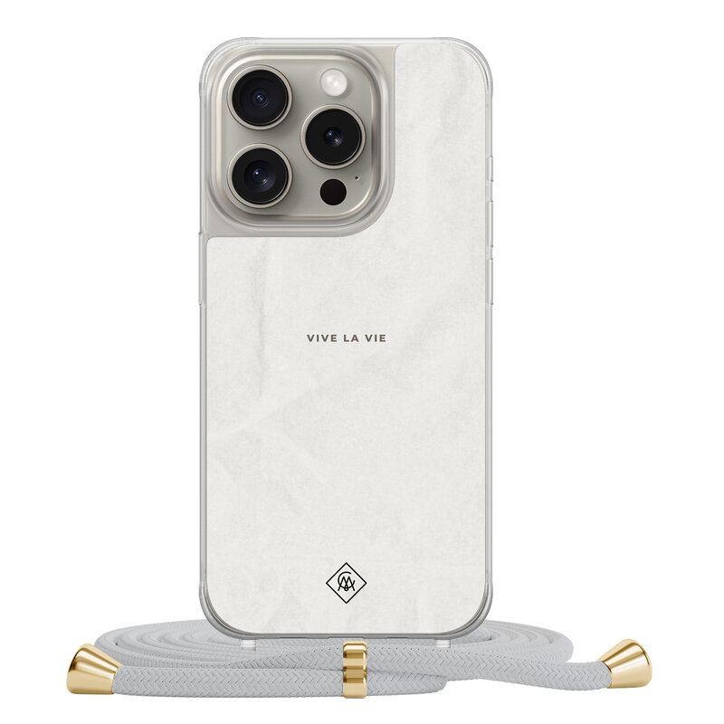 Casimoda iPhone 15 Pro hoesje met grijs koord - Vive la vie