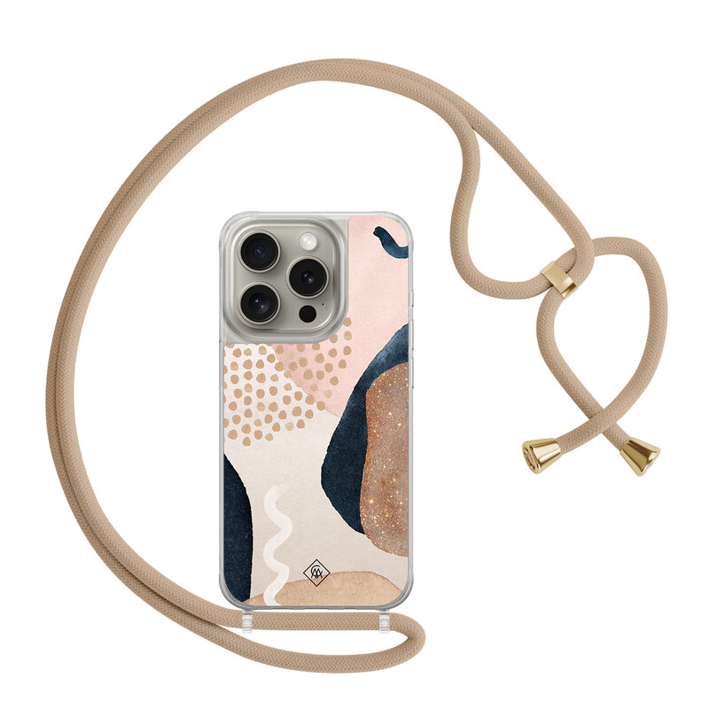 Casimoda iPhone 15 Pro hoesje met beige koord - Abstract dots