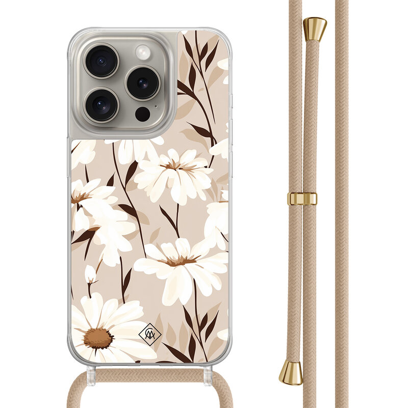 Casimoda iPhone 15 Pro hoesje met beige koord - In bloom