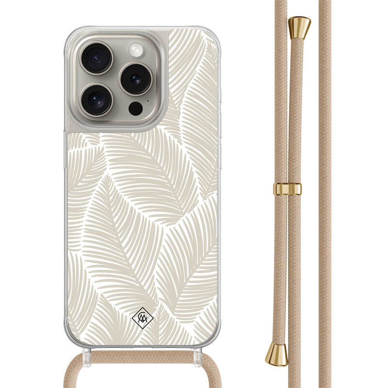 Casimoda iPhone 15 Pro hoesje met beige koord - Palm leaves beige