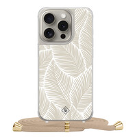 Casimoda iPhone 15 Pro hoesje met beige koord - Palm leaves beige