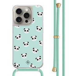Casimoda iPhone 15 Pro hoesje met mint koord - Panda print