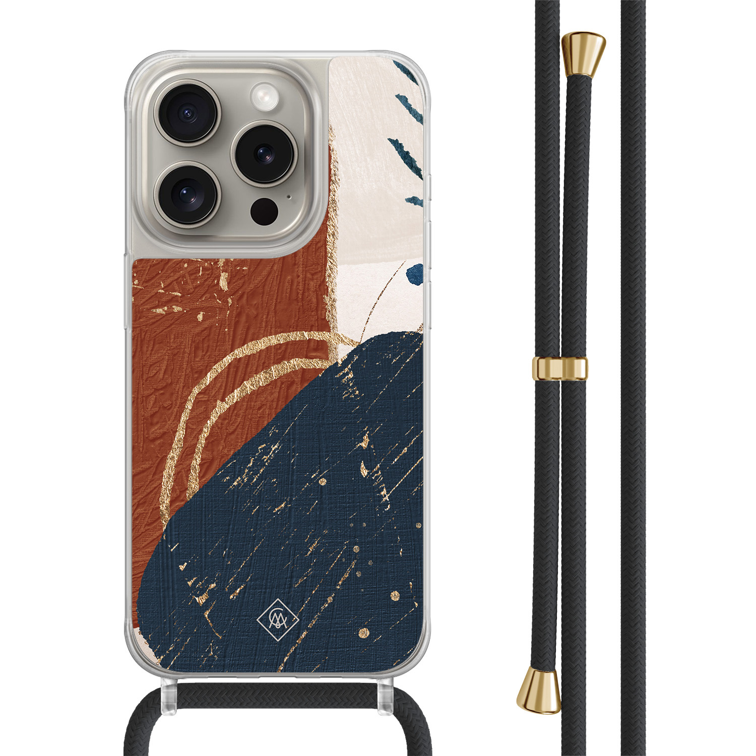 iPhone 15 Pro hoesje met zwart koord Abstract terracotta