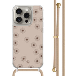 Casimoda iPhone 15 Pro hoesje met beige koord - Cute flowers