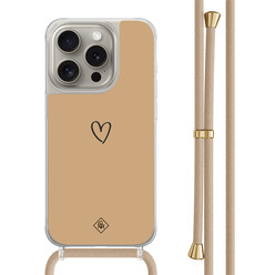 Casimoda iPhone 15 Pro hoesje met beige koord - Hart bruin