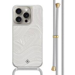 Casimoda iPhone 15 Pro hoesje met grijs koord - Abstract beige waves