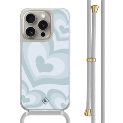 Casimoda iPhone 15 Pro hoesje met grijs koord - Hart swirl blauw