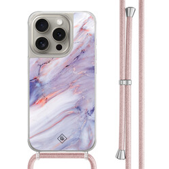 Casimoda iPhone 15 Pro hoesje met rosegoud koord - Marmer paars