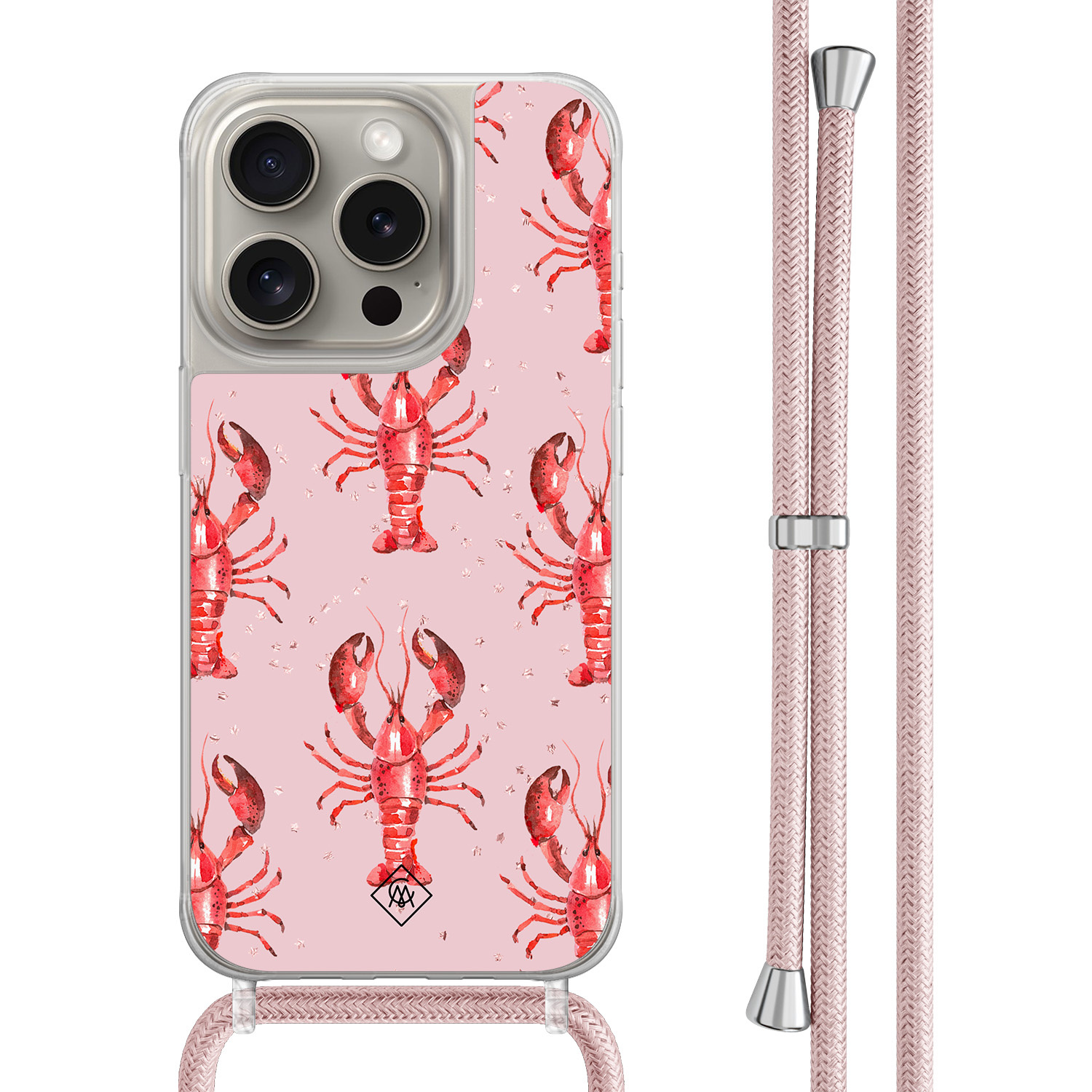 iPhone 15 Pro hoesje met rosegoud koord - Lobster