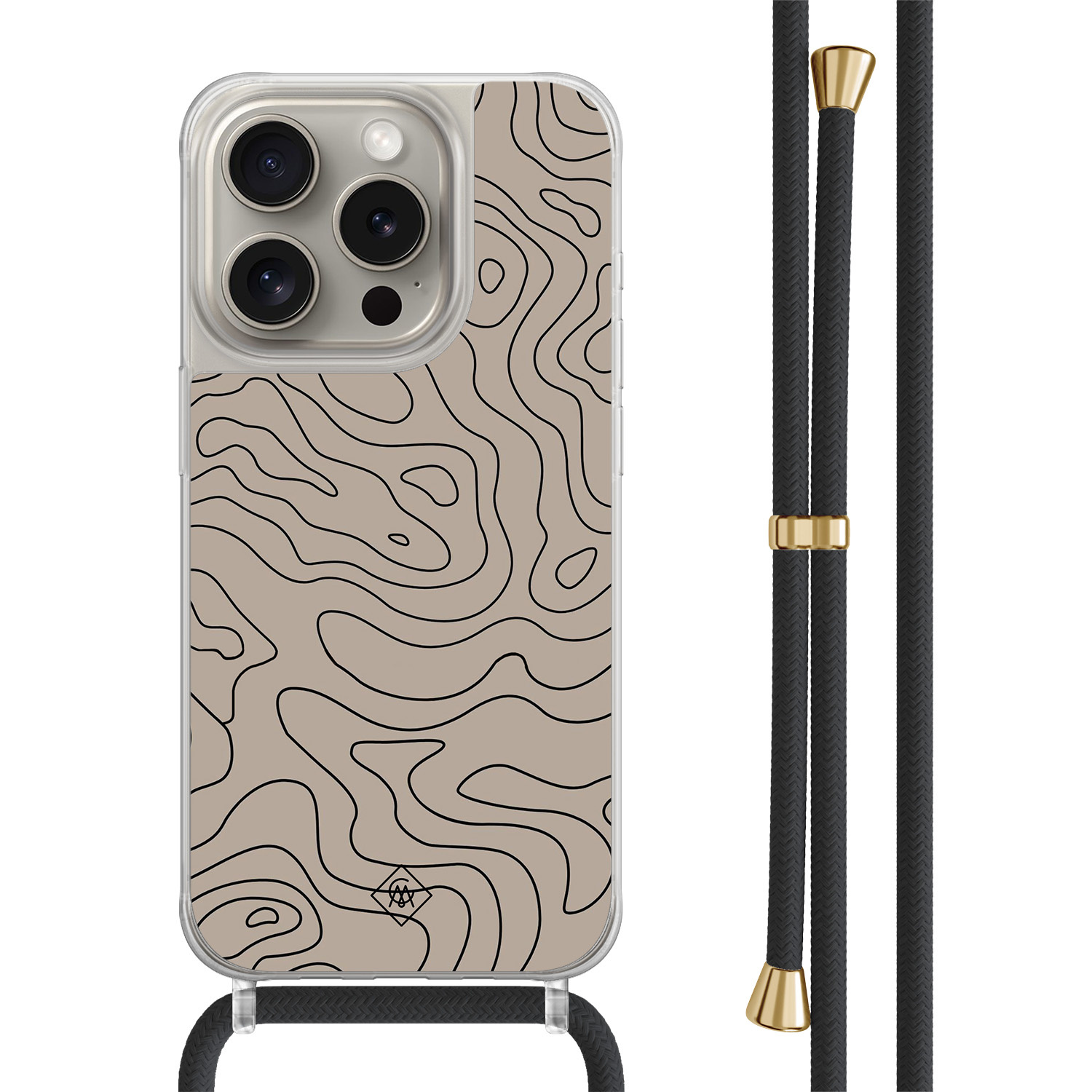 iPhone 15 Pro hoesje met zwart koord - Abstract lines