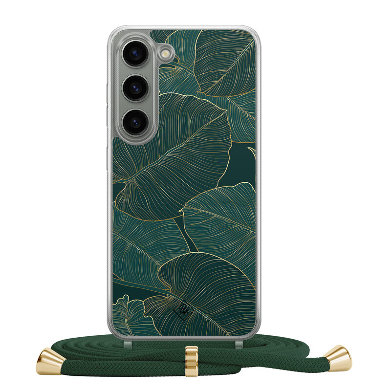 Casimoda Samsung Galaxy S23 hoesje met groen koord - Monstera leaves