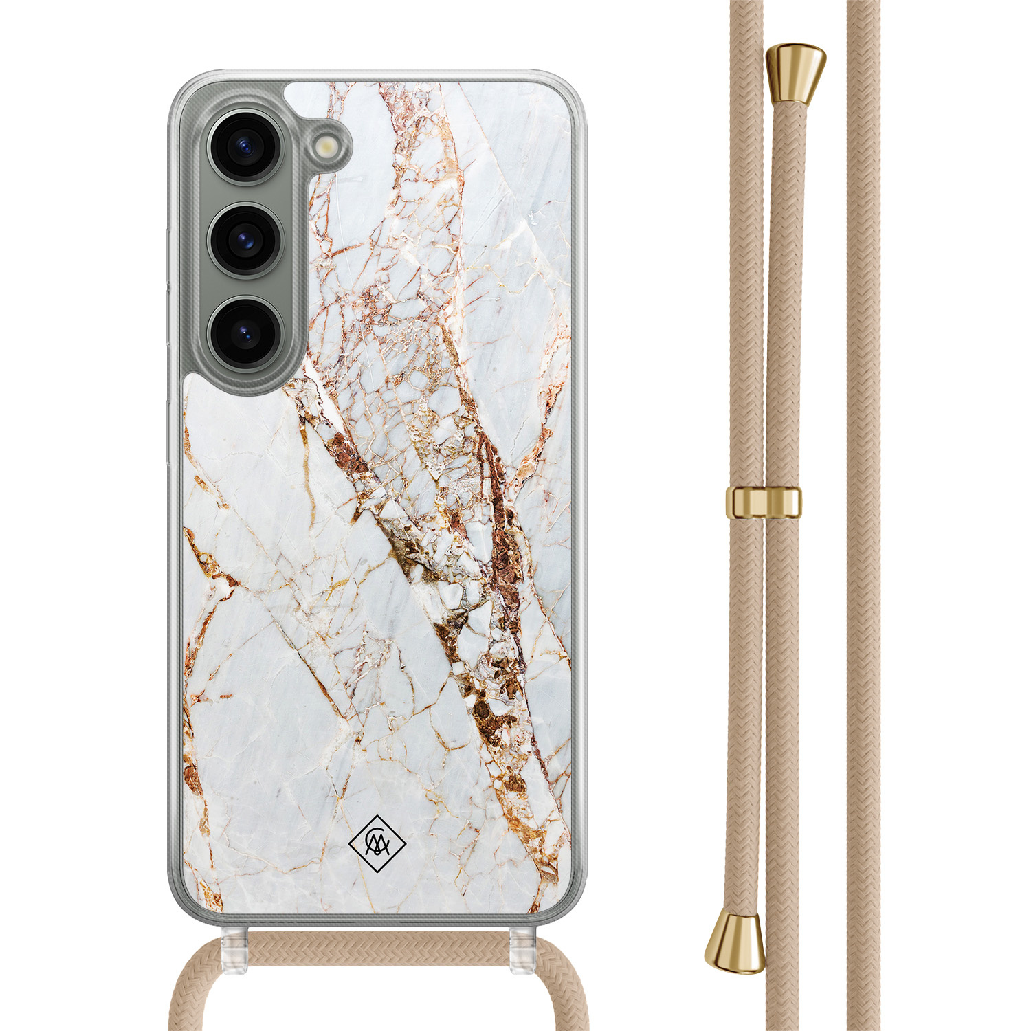 Samsung Galaxy S23 hoesje met beige koord Marmer goud