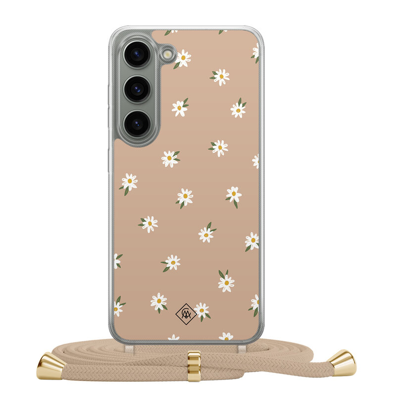 Casimoda Samsung Galaxy S23 hoesje met beige koord - Sweet daisies