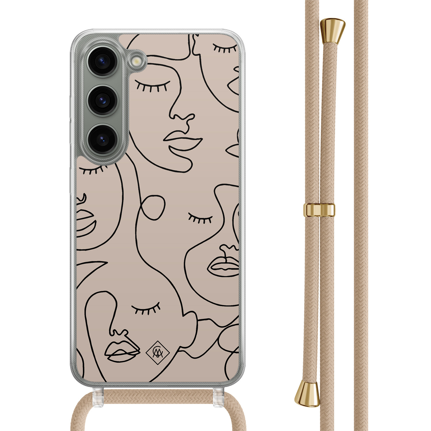 Samsung Galaxy S23 hoesje met beige koord - Abstract faces