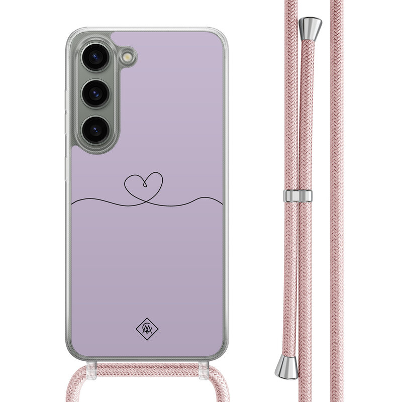 Casimoda Samsung Galaxy S23 hoesje met rosegoud koord - Hart lila
