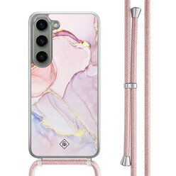 Casimoda Samsung Galaxy S23 hoesje met rosegoud koord - Purple sky