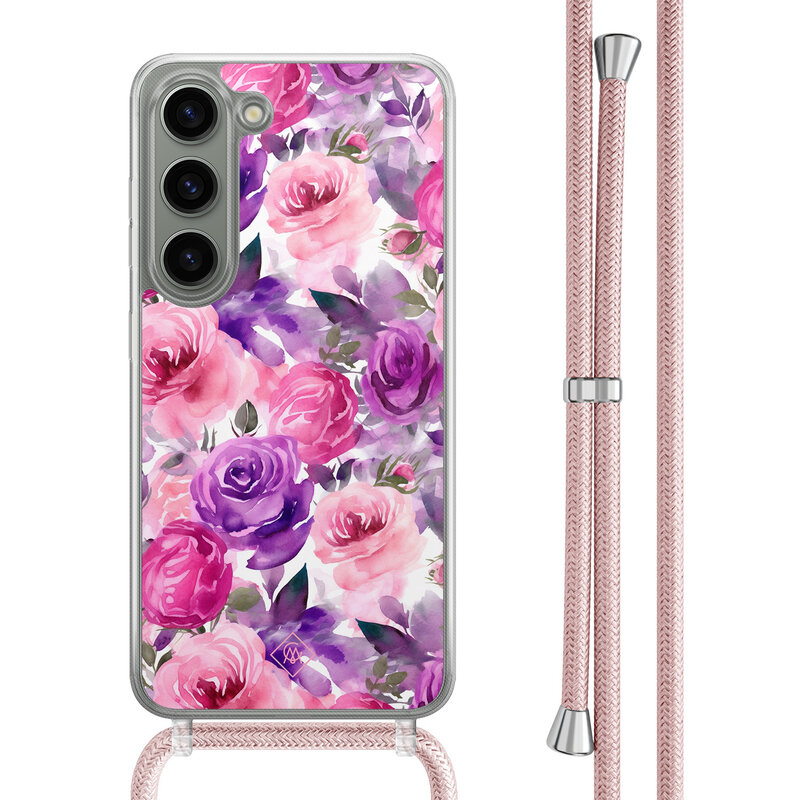 Casimoda Samsung Galaxy S23 hoesje met rosegoud koord - Rosy blooms