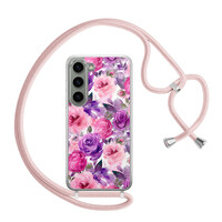 Casimoda Samsung Galaxy S23 hoesje met rosegoud koord - Rosy blooms