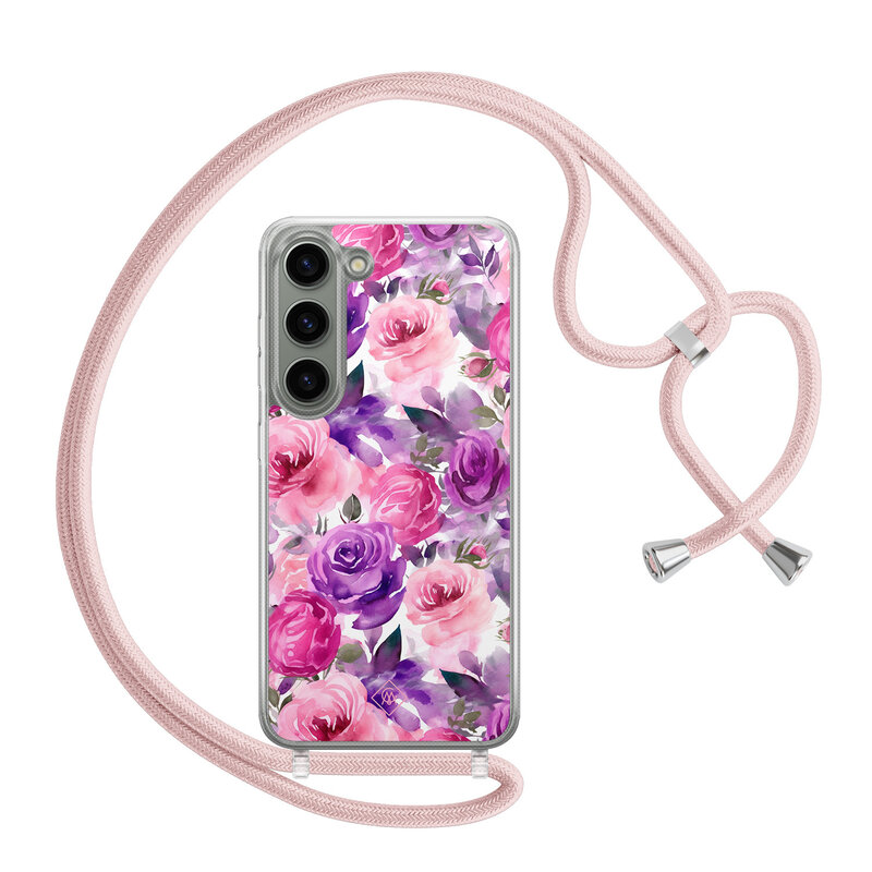 Casimoda Samsung Galaxy S23 hoesje met rosegoud koord - Rosy blooms