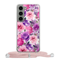 Casimoda Samsung Galaxy S23 hoesje met rosegoud koord - Rosy blooms