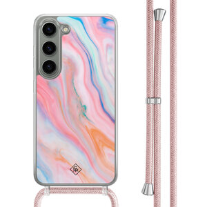 Casimoda Samsung Galaxy S23 hoesje met rosegoud koord - Pink glam