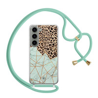 Casimoda Samsung Galaxy S23 hoesje met mint koord - Luipaard marmer mint