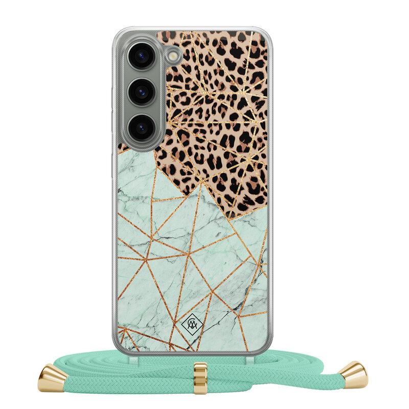 Casimoda Samsung Galaxy S23 hoesje met mint koord - Luipaard marmer mint