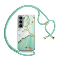 Casimoda Samsung Galaxy S23 hoesje met mint koord - Marmer mintgroen