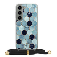 Casimoda Samsung Galaxy S23 hoesje met zwart koord - Blue cubes