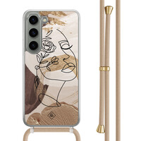 Casimoda Samsung Galaxy S23 hoesje met beige koord - Abstract gezicht bruin