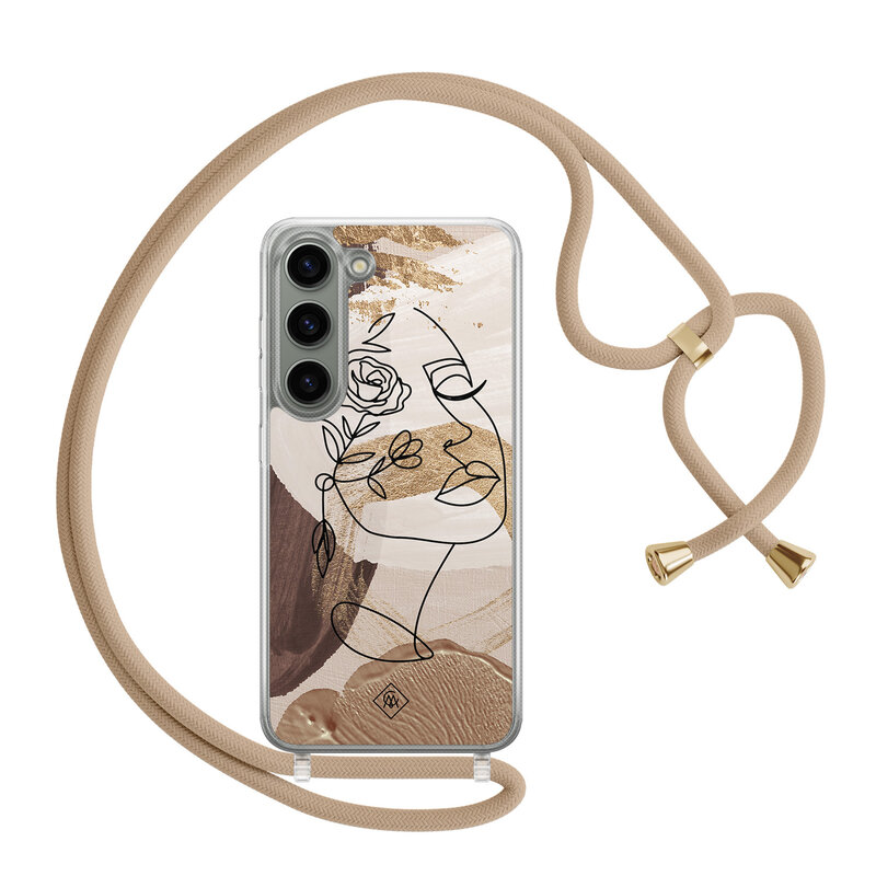 Casimoda Samsung Galaxy S23 hoesje met beige koord - Abstract gezicht bruin