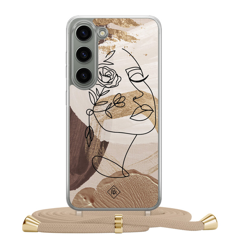 Casimoda Samsung Galaxy S23 hoesje met beige koord - Abstract gezicht bruin