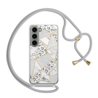 Casimoda Samsung Galaxy S23 hoesje met grijs koord - Stone & leopard