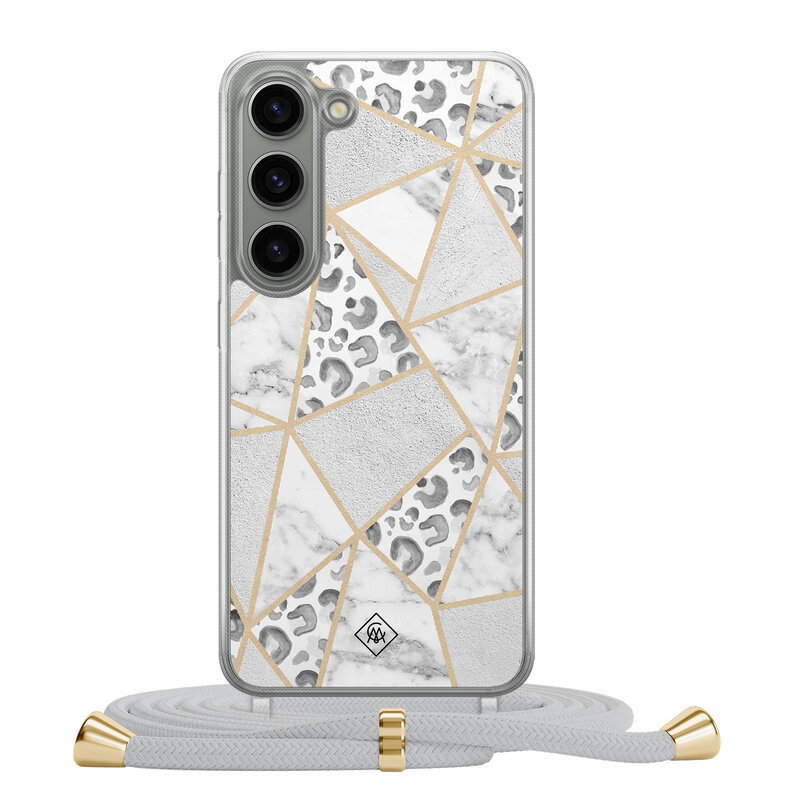Casimoda Samsung Galaxy S23 hoesje met grijs koord - Stone & leopard