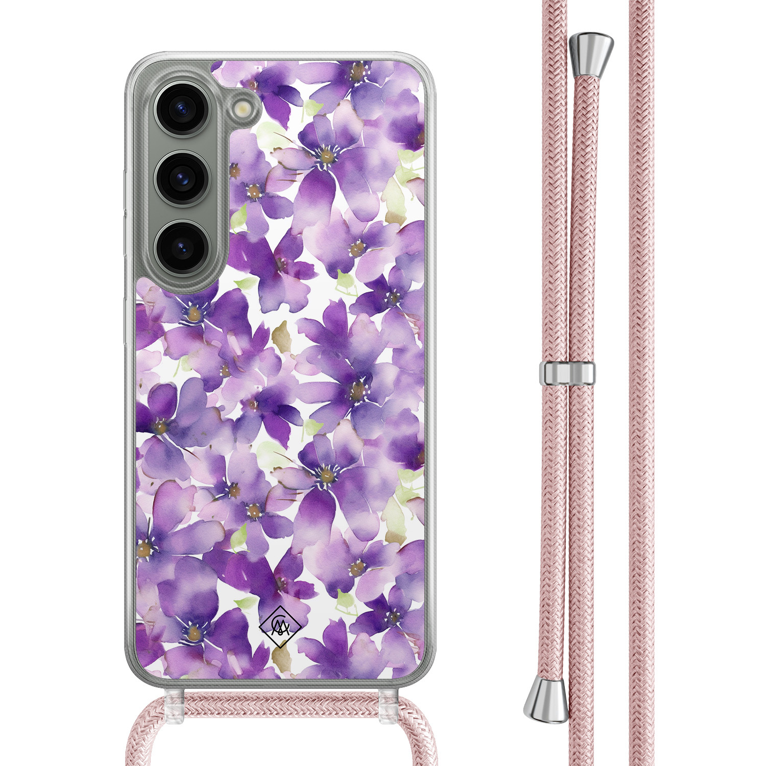 Samsung Galaxy S23 hoesje met rosegoud koord - Floral violet