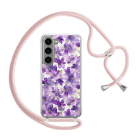 Casimoda Samsung Galaxy S23 hoesje met rosegoud koord - Floral violet
