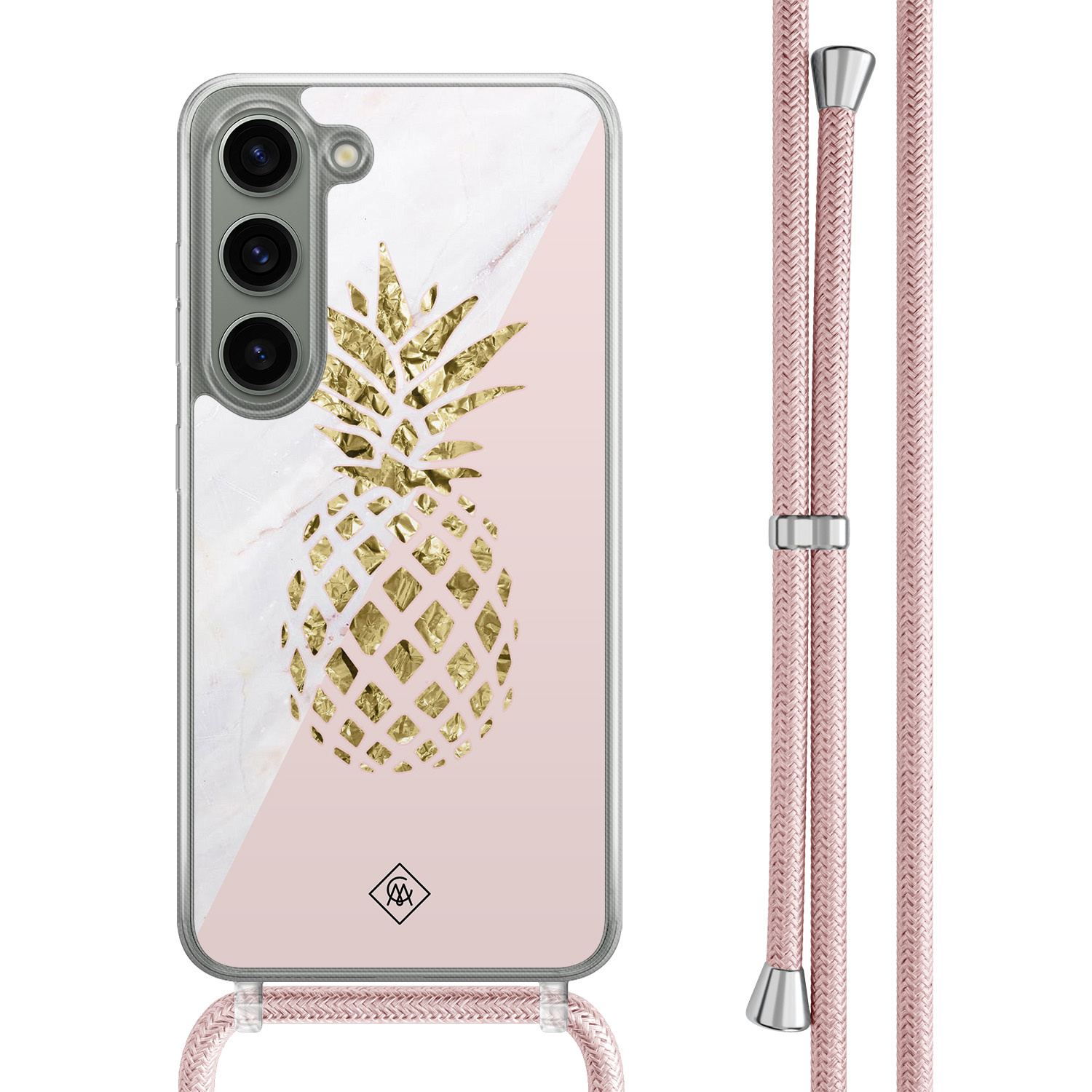 Samsung Galaxy S23 hoesje met rosegoud koord Ananas