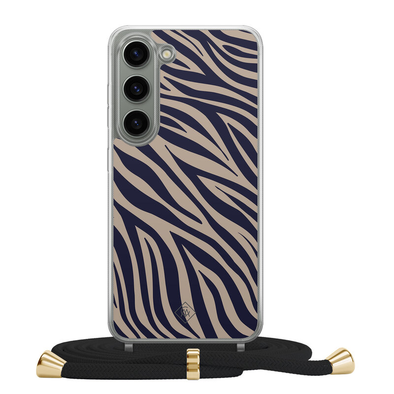 Casimoda Samsung Galaxy S23 hoesje met zwart koord - Chevron navy