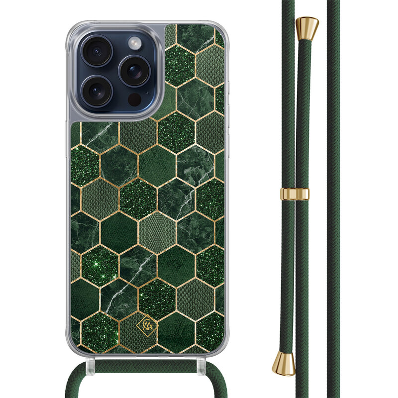 Casimoda iPhone 15 Pro Max hoesje met groen koord - Kubus groen